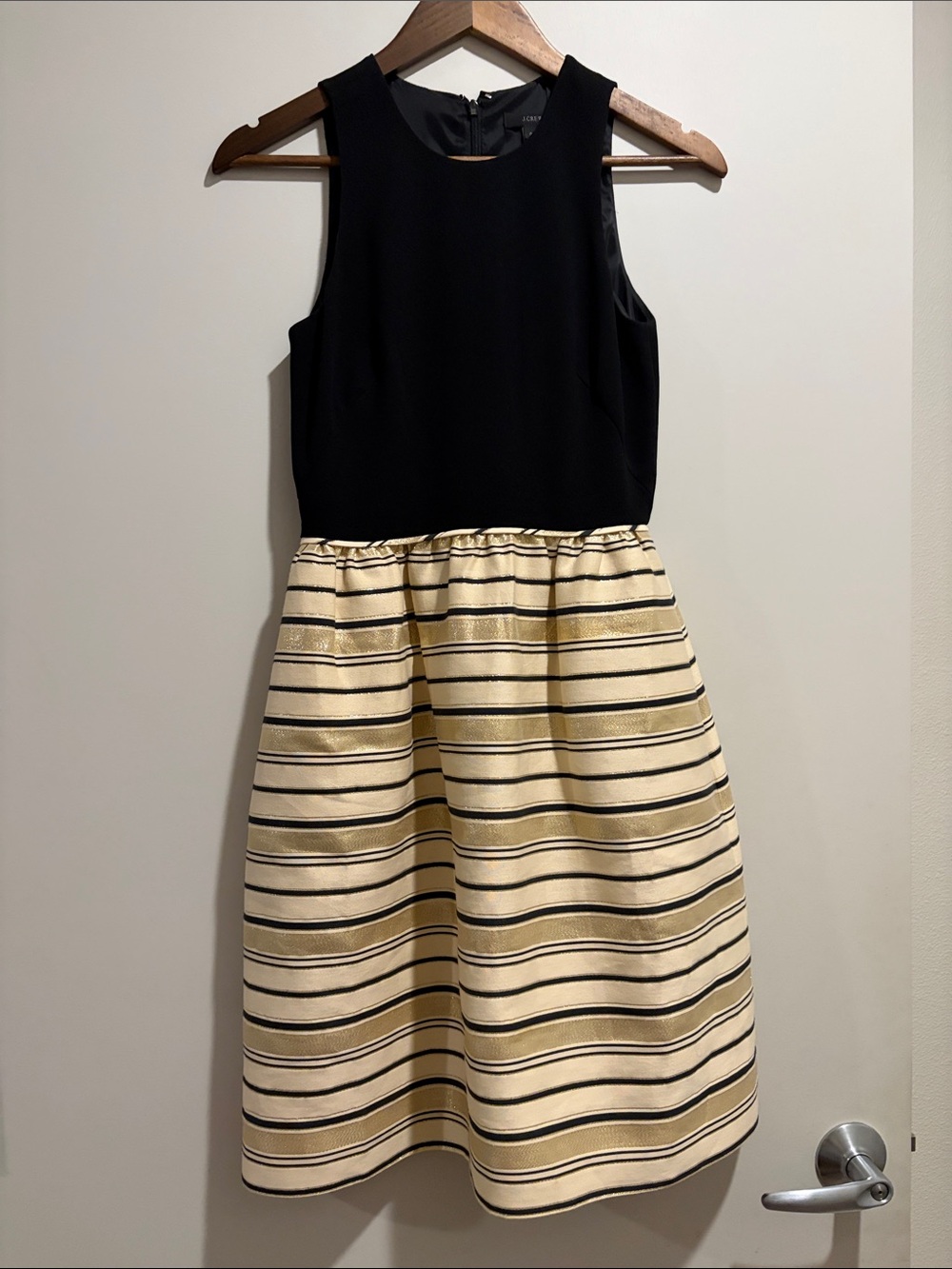 J. Crew Black & Cream Striped Midi Dress